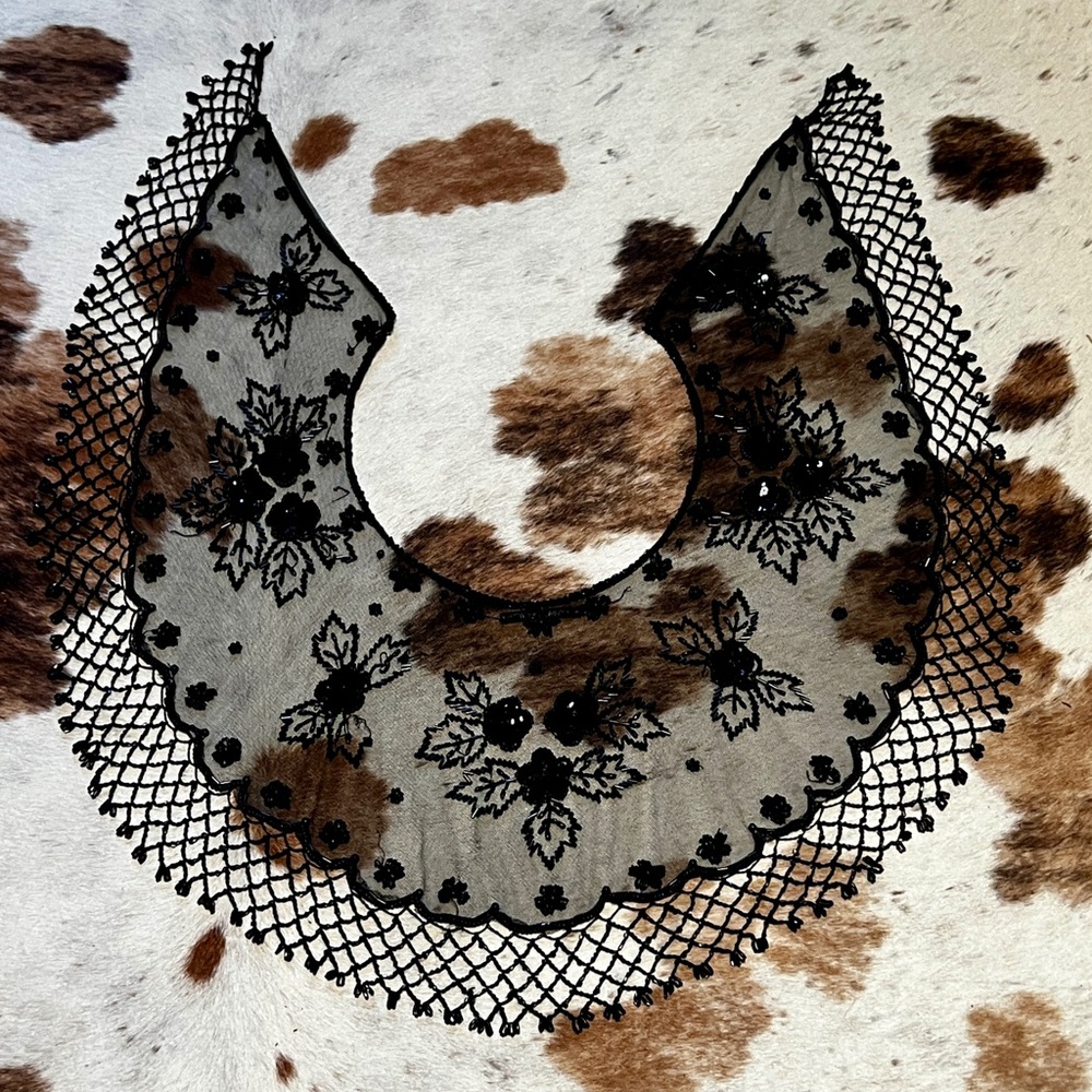 Beautiful Beaded Spanish Black Lace Floral Collar